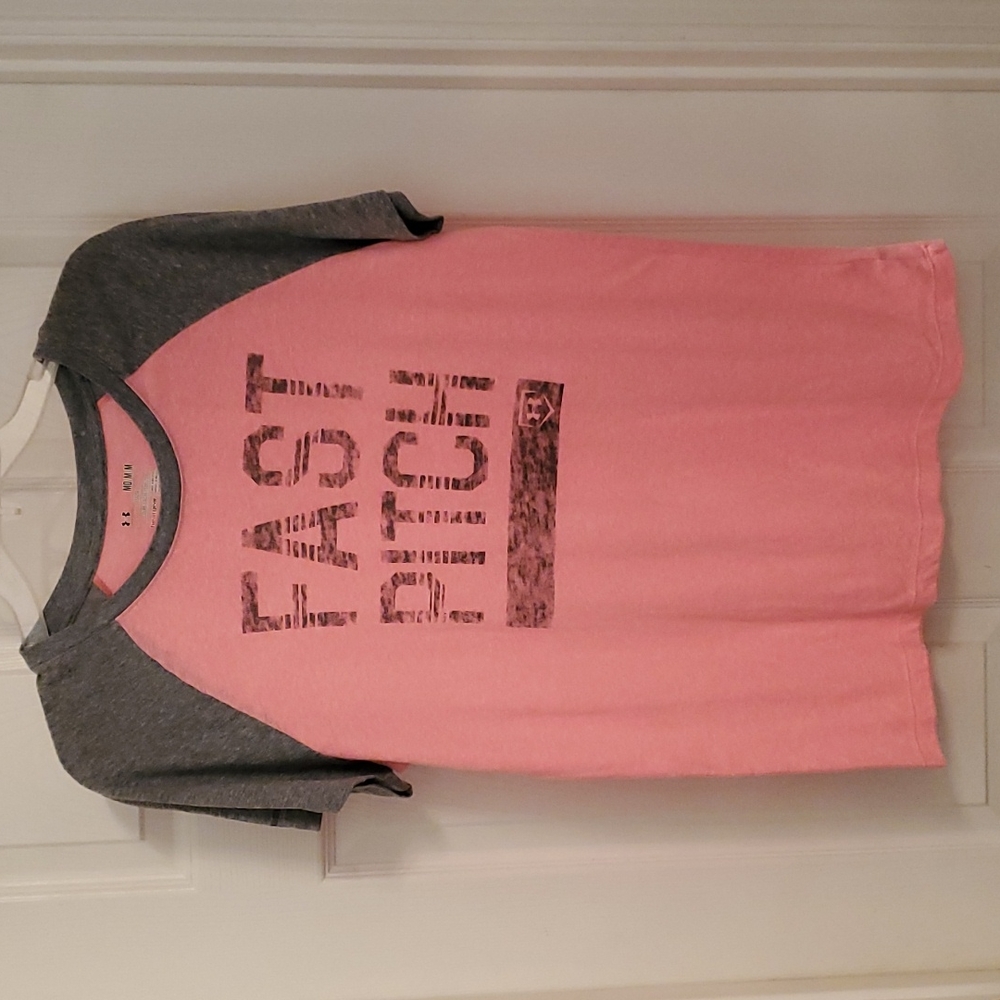 EUC Under Armour Women's FastPitch Medium Pink & Heather Gray Soft Crewneck